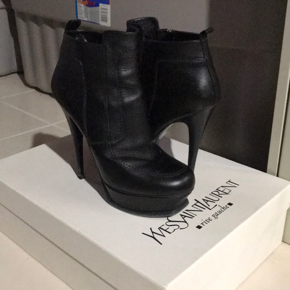 YSL Black Leather Platform Ankle Bootie
